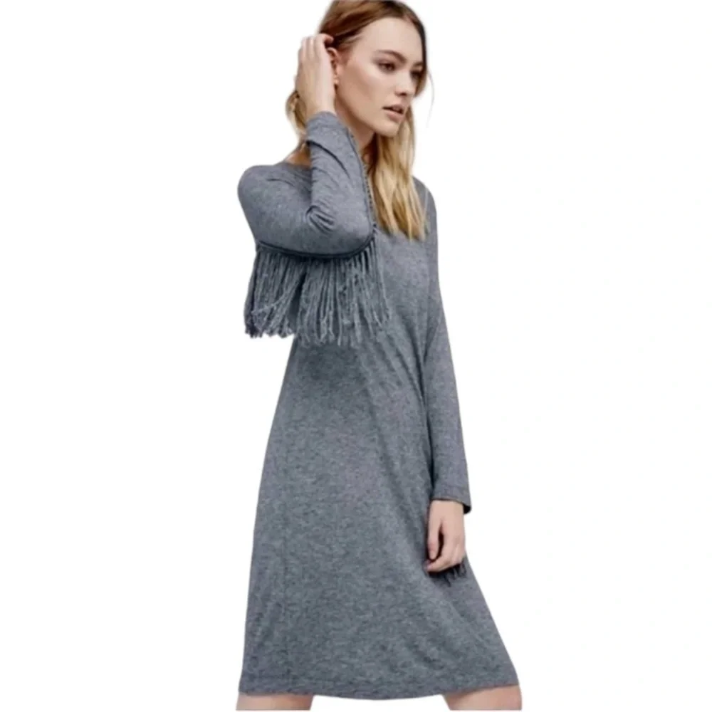 Zadig & Voltaire Winter Fringes Wool/Angora Blend Mini Dress in Grey - Picture 3 of 13